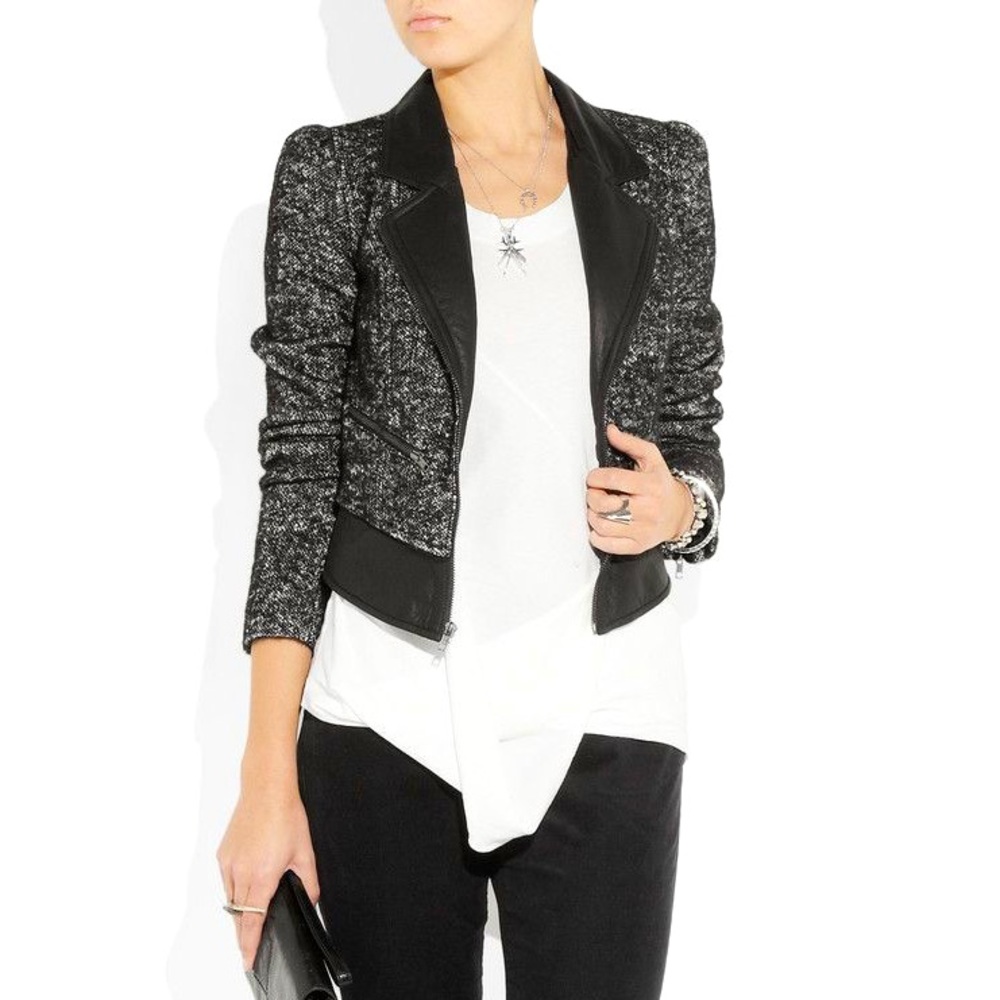 Bird by Juicy Couture Leather & Tweed Biker Jacket